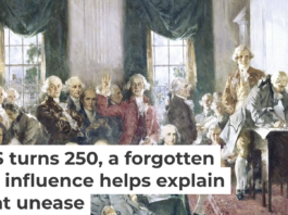 This painting depicts the Constitutional Convention in 1787. The Founding Fathers leaned on French philosopher Montesquieu as they designed the Constitution. GraphicaArtis/Archive Photos via Getty